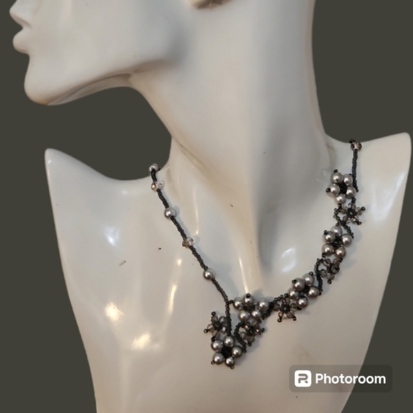 Hand Crafted Jewelry - HANDMADE Fairycore Glass Beaded Pearl Floral Assymetric Necklace